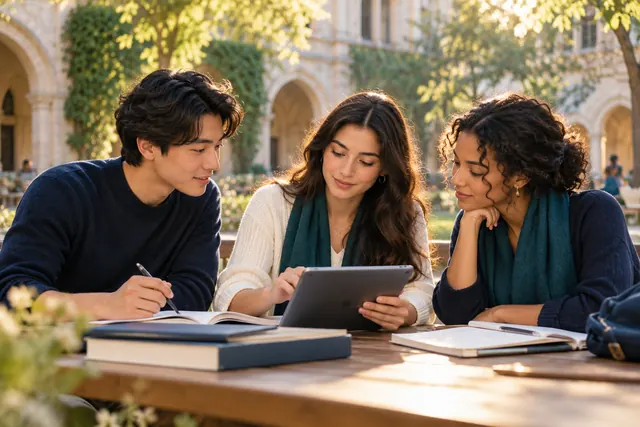 Students comparing education plans together