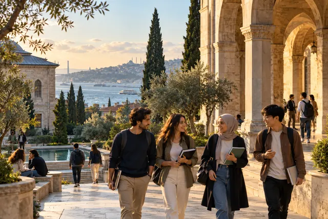Illustrative Turkish-inspired academic courtyard